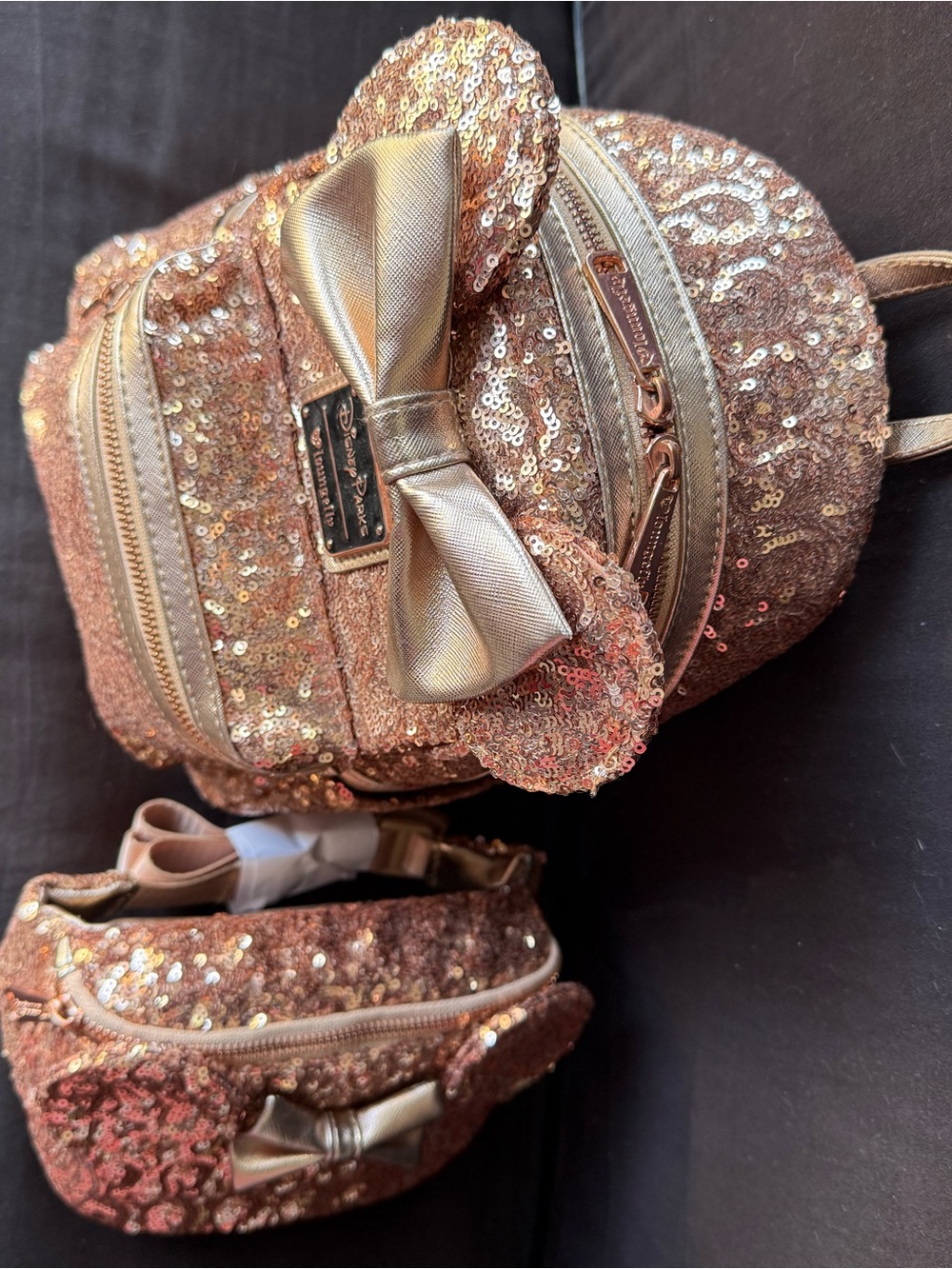 Loungefly Rose Gold Sequin Mini Backpack and Pouch Set - Picture 10 of 16